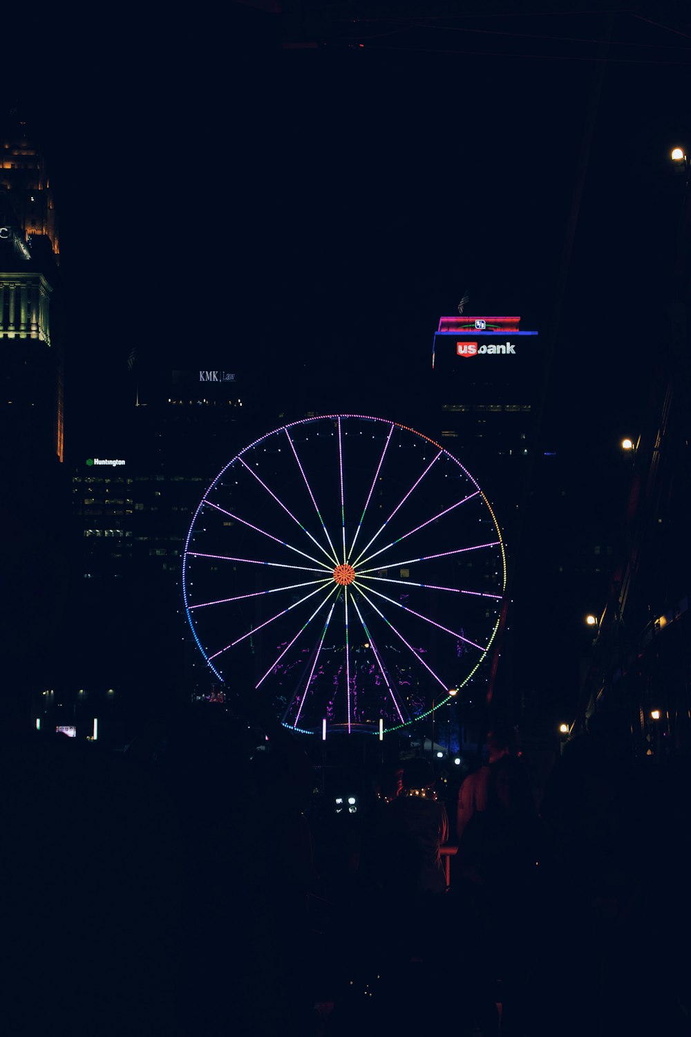 aerial photography of Ferris wheel at night