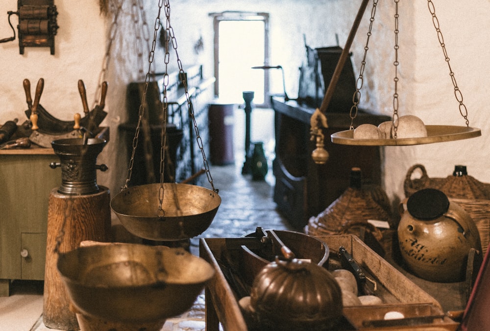 wooden tray beside pots