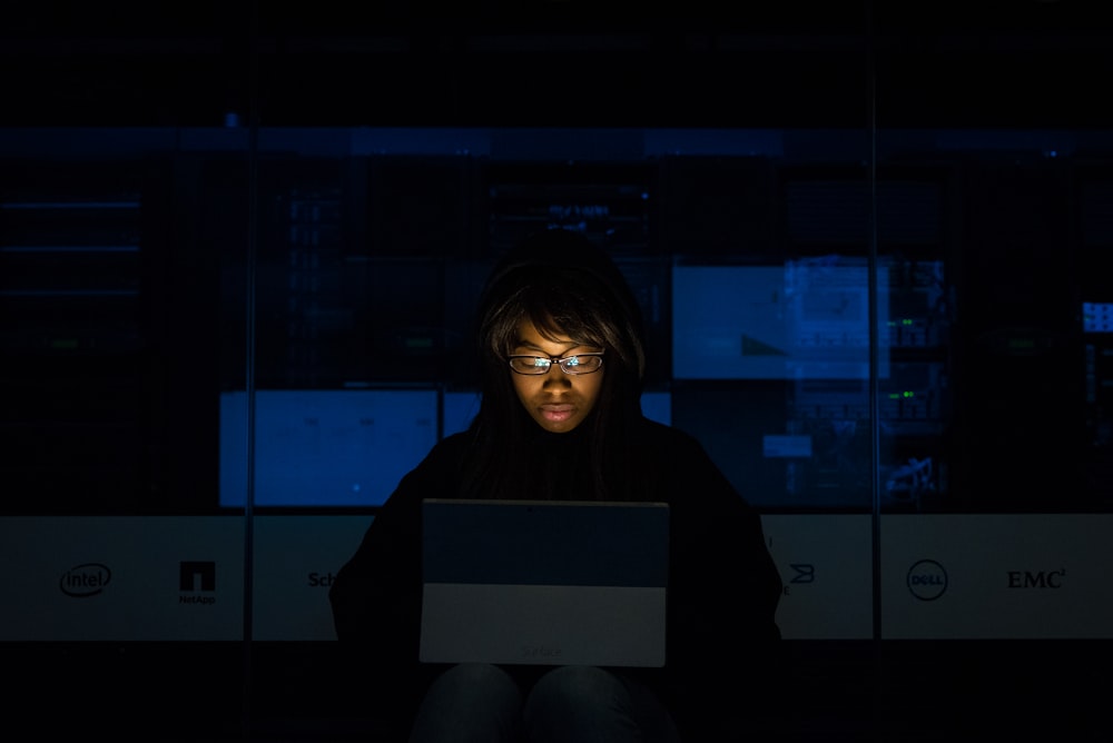 woman using laptop computer