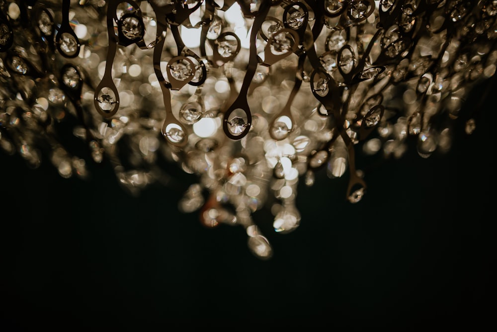 a chandelier hanging from a ceiling in a room