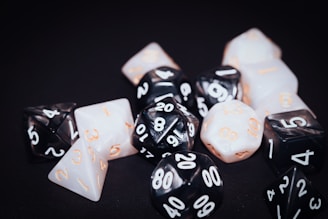 A luxurious display of Chengshuo's unique DND metal dice in black and gold.