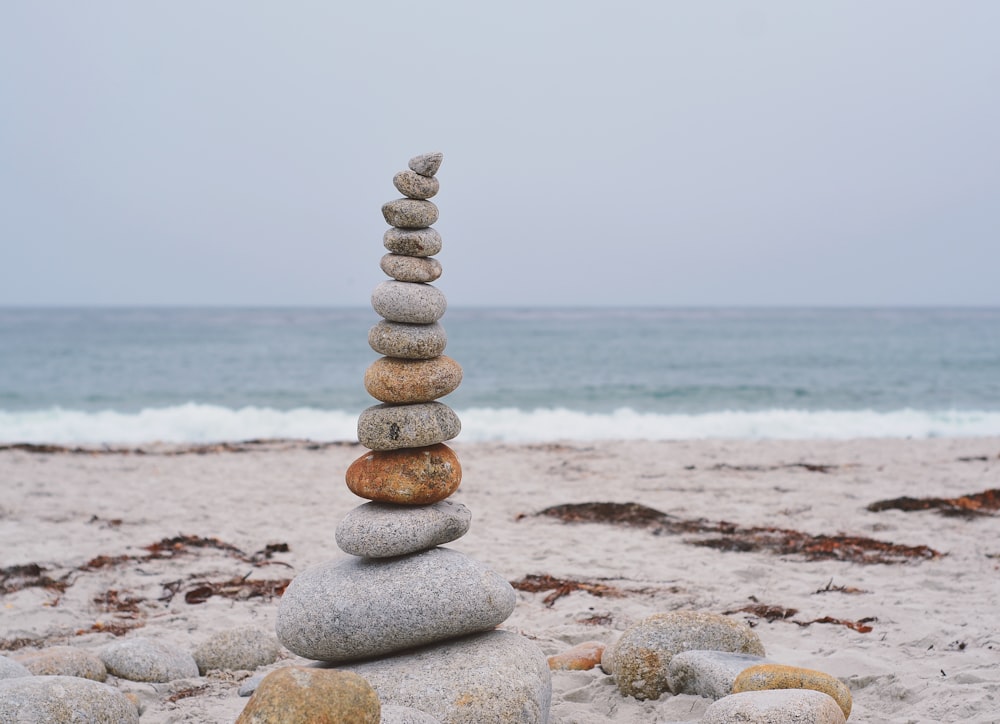 pile of stones at beach