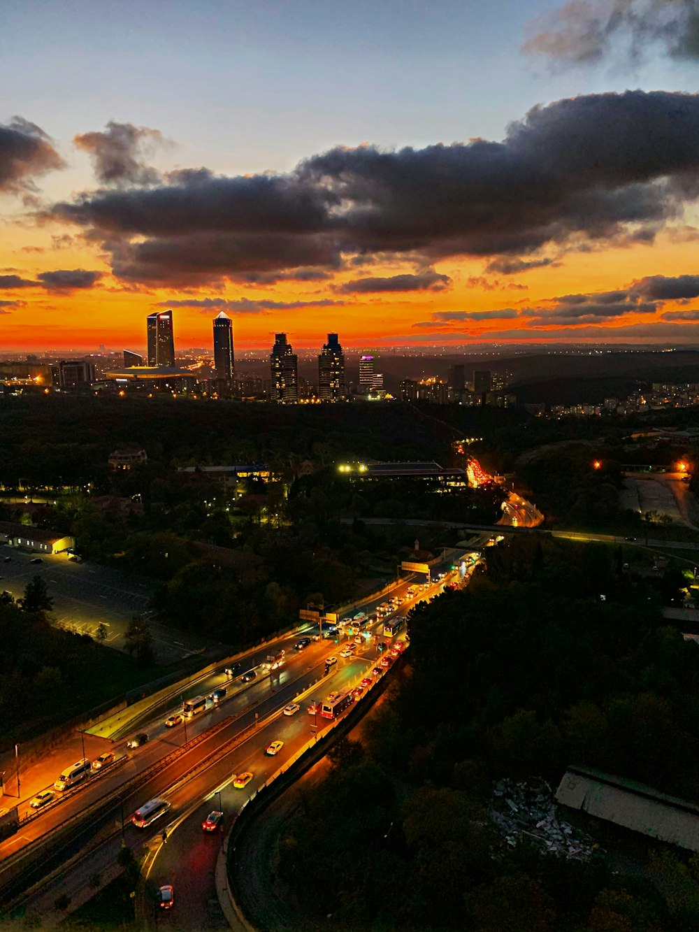 a view of a city at night from a high point of view