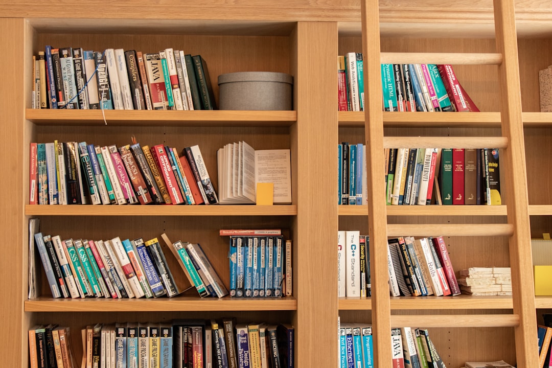 ladder on brown wooden bookshelf