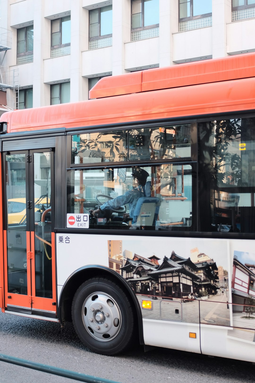 orange and white bus