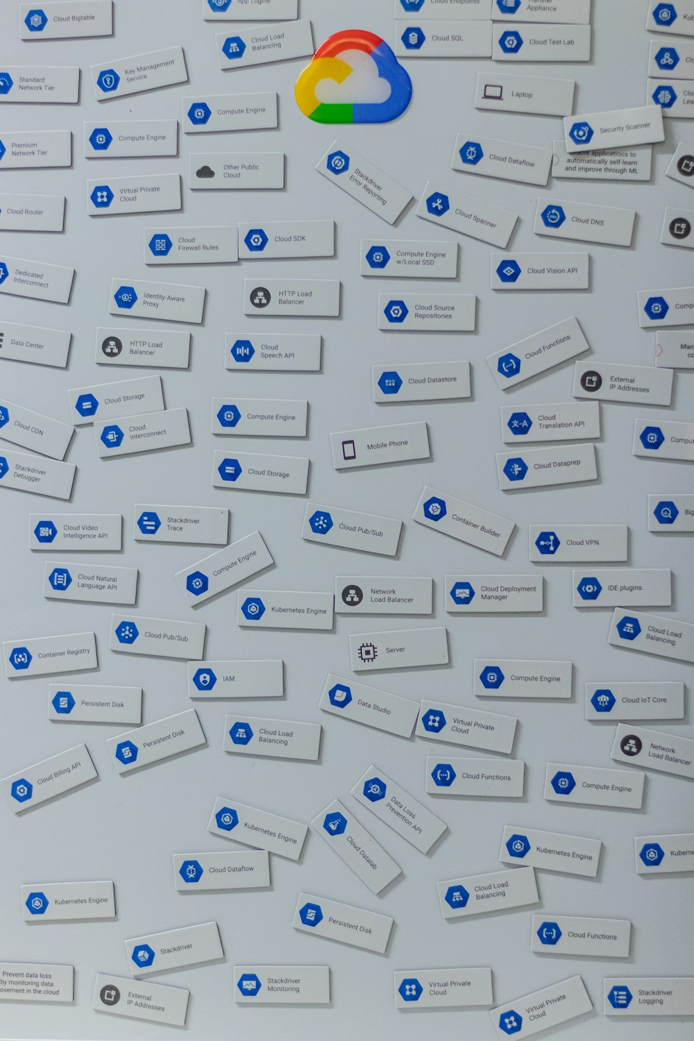 white-and-blue cards on white surface