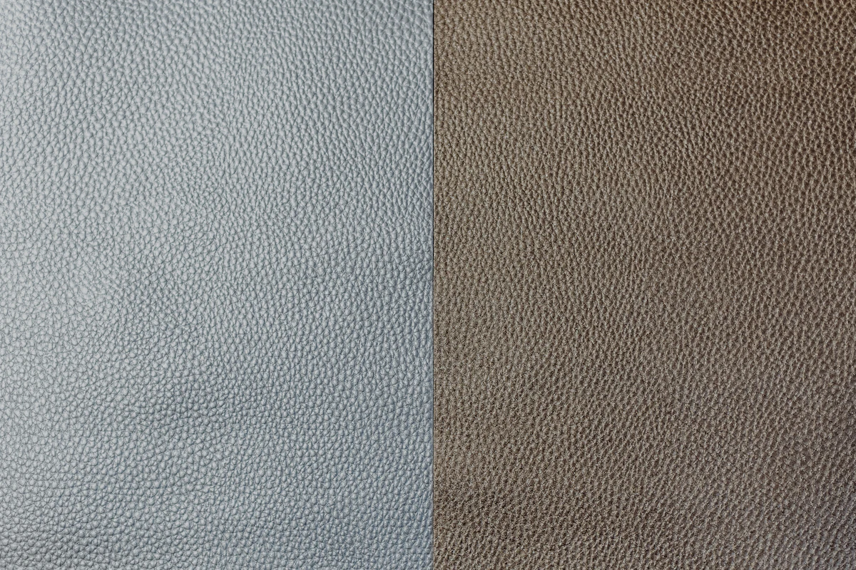 Grey and taupe leather samples side by side