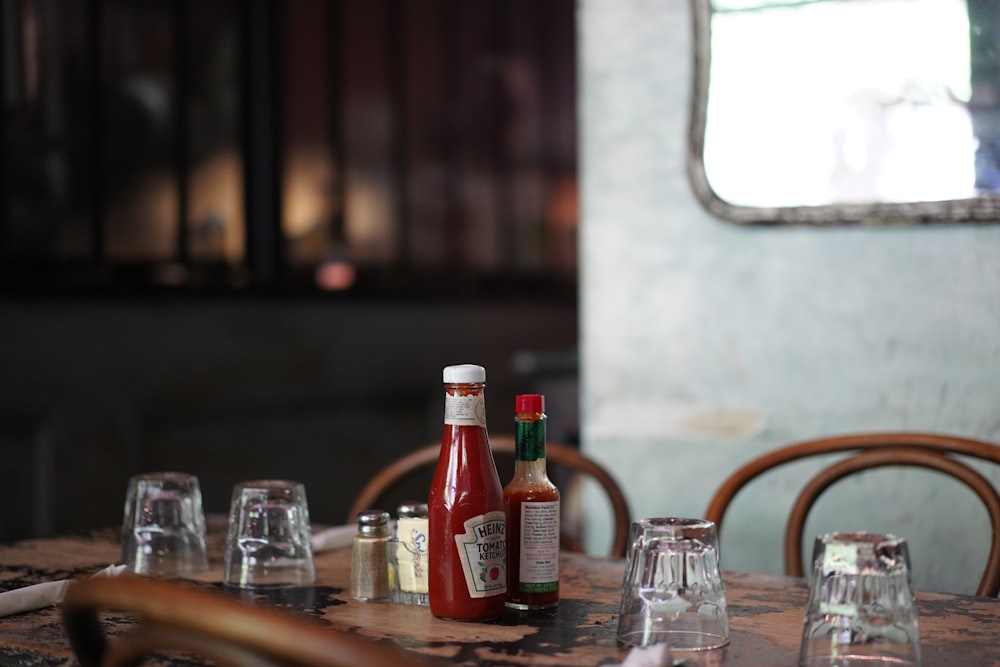 ketchup bottle on table