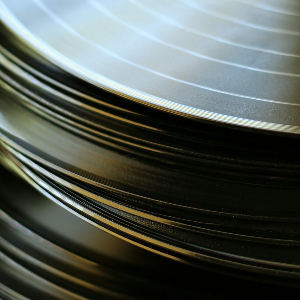 pile of black vinyl records