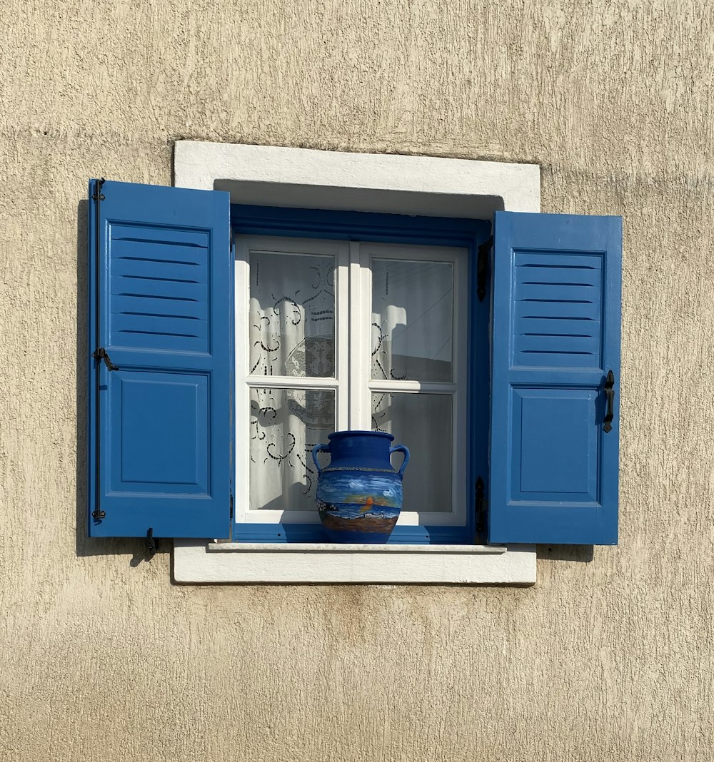 blue wooden window