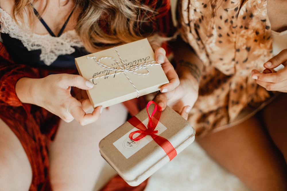 two white gift boxes