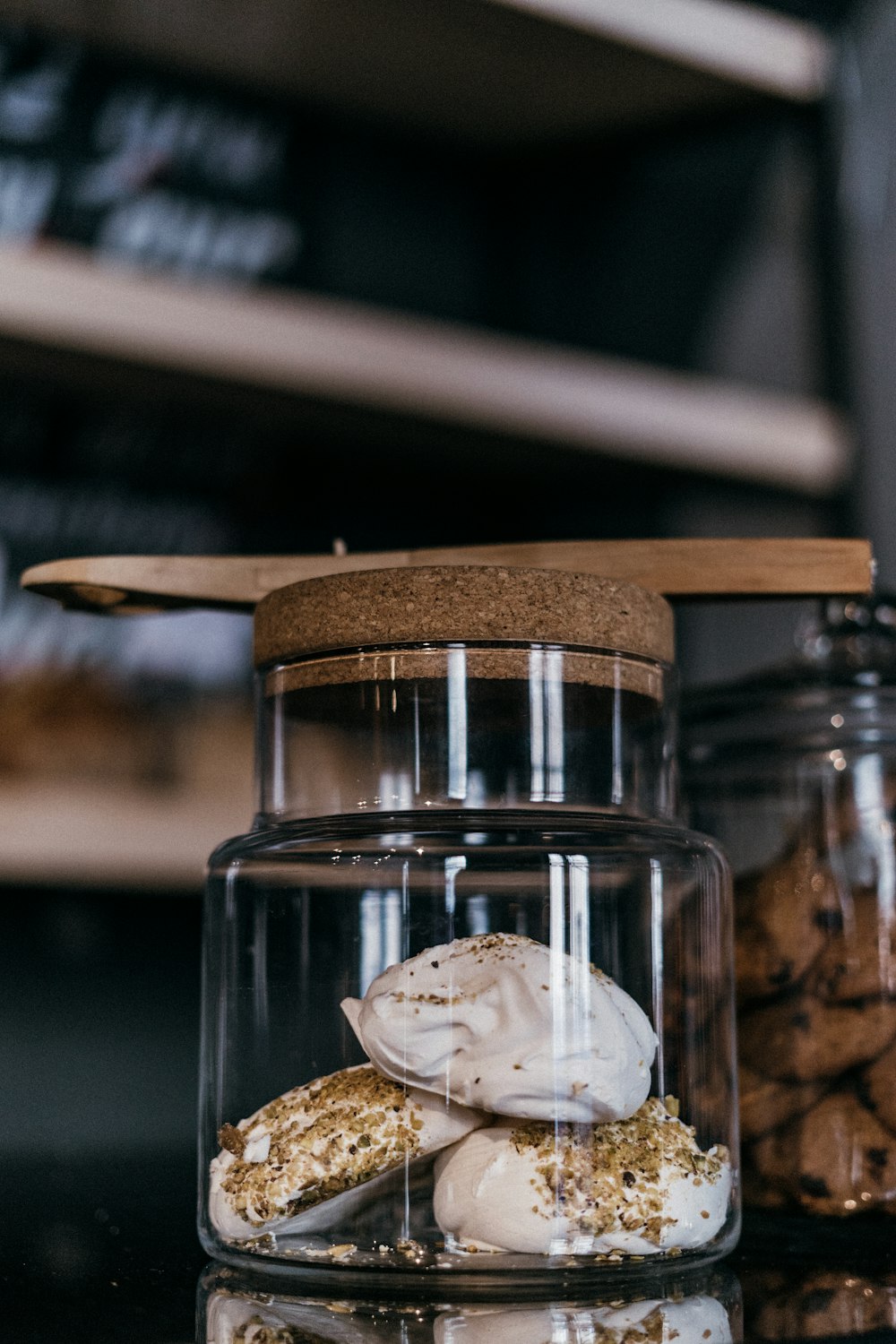 three cookies in clear glass jar