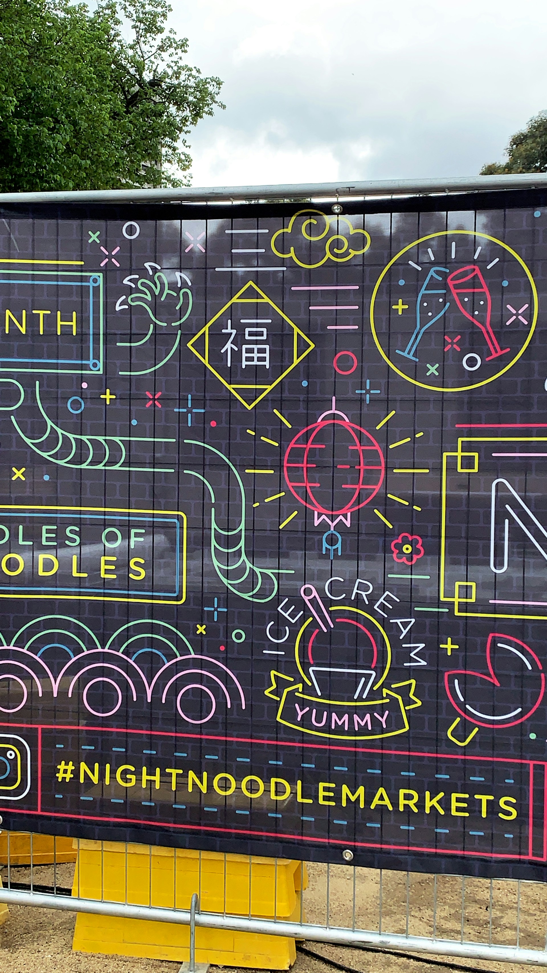 A dynamic social media graphic with playful illustrations promoting a community event.