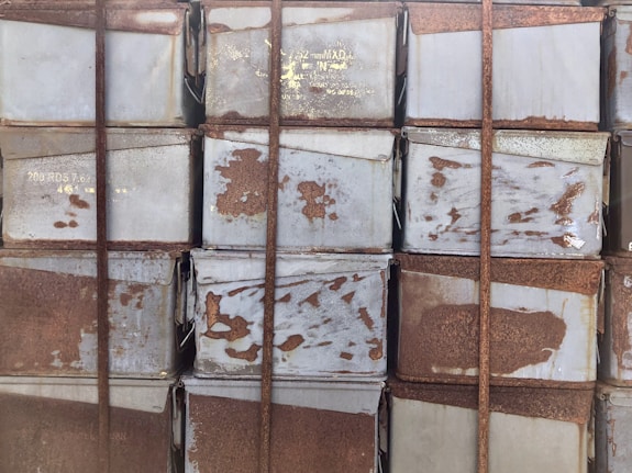 brown and white containers