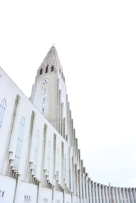 low angle photography of white concrete building in Hallgrimskirkja Iceland