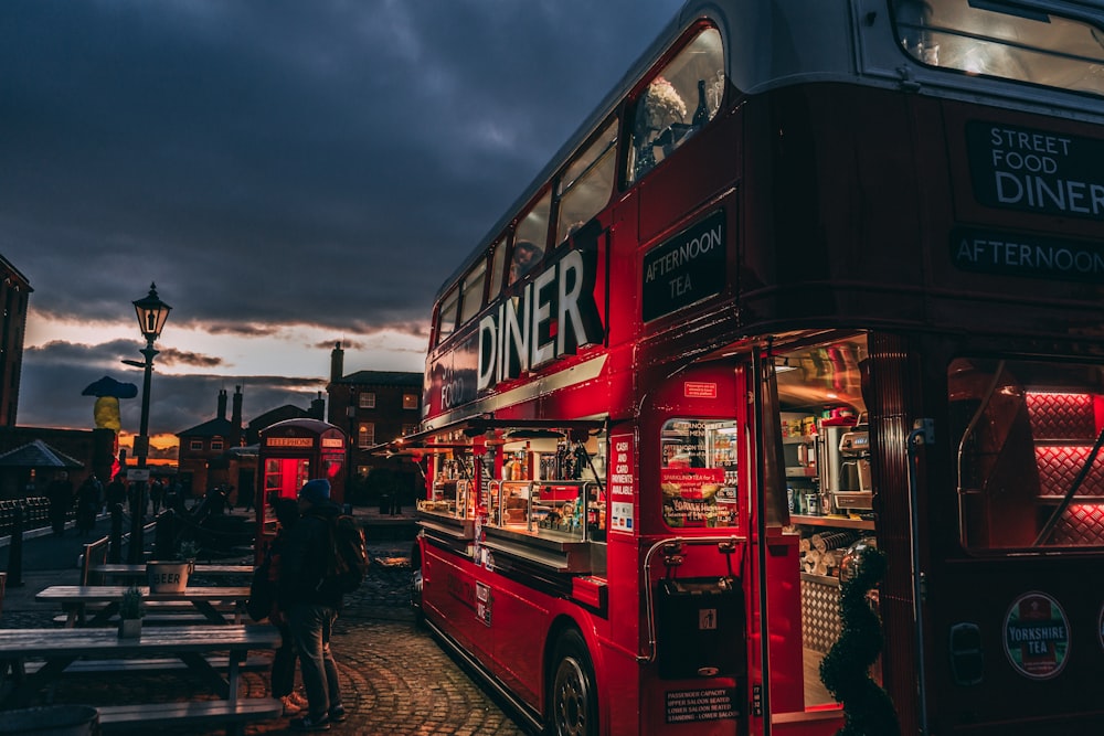selective focus photography of red Diner bunk bus