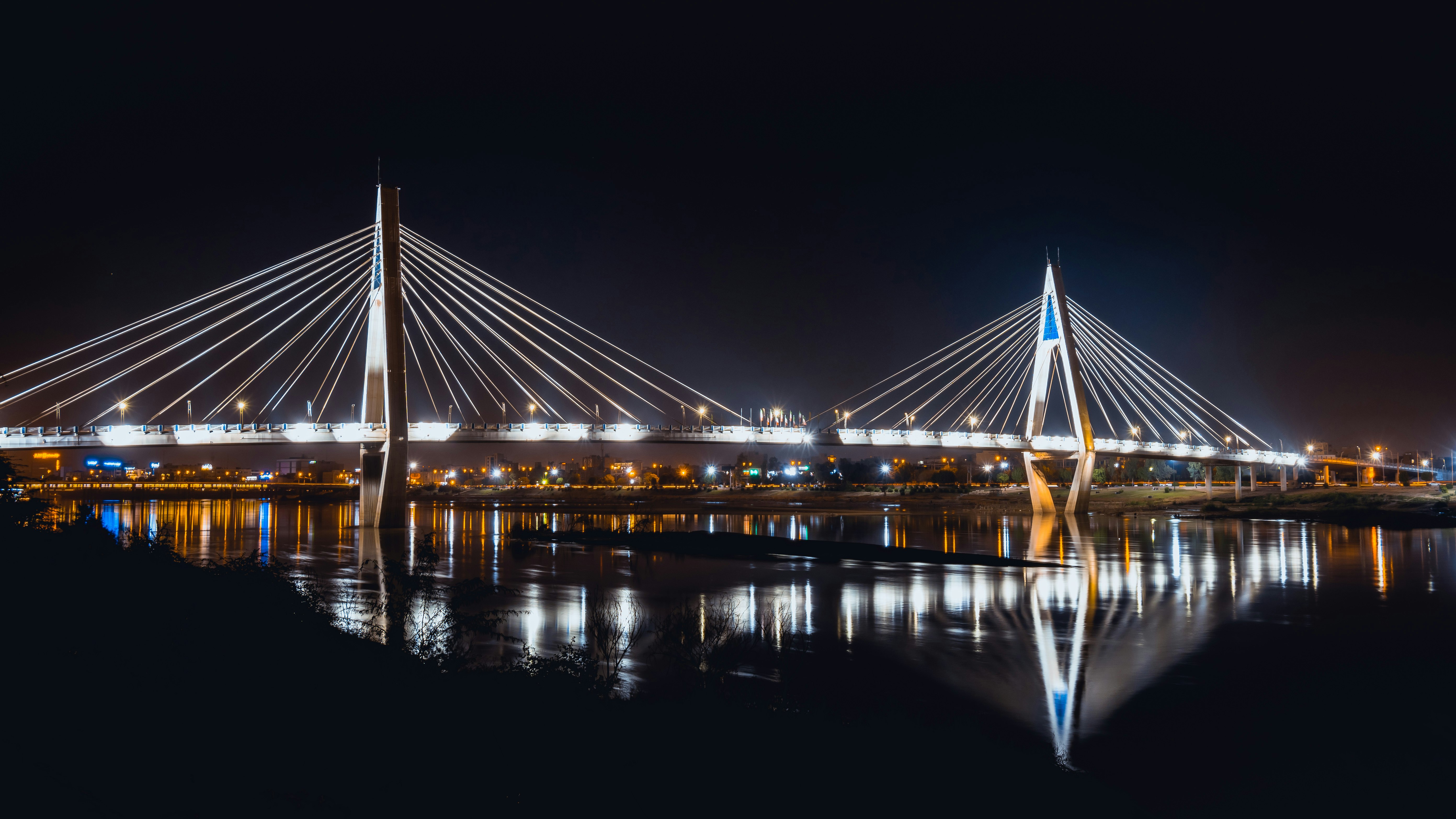 white bridge during night time