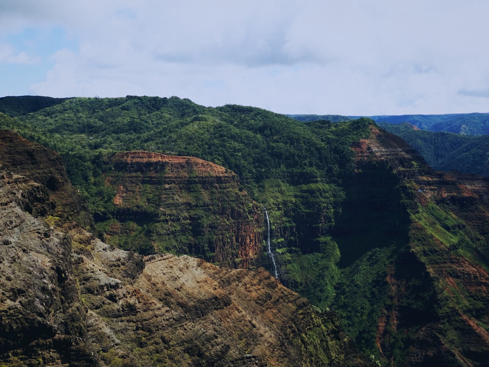 green and brown terrain under white clouds