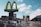 A McDonald's sign featuring a Canadian maple leaf stands prominently against a backdrop of an urban street. Several pedestrians walk along the sidewalk beside a line of parked cars. The sky is clear with a few fluffy clouds, and modern buildings with unique architectural designs are visible in the background.