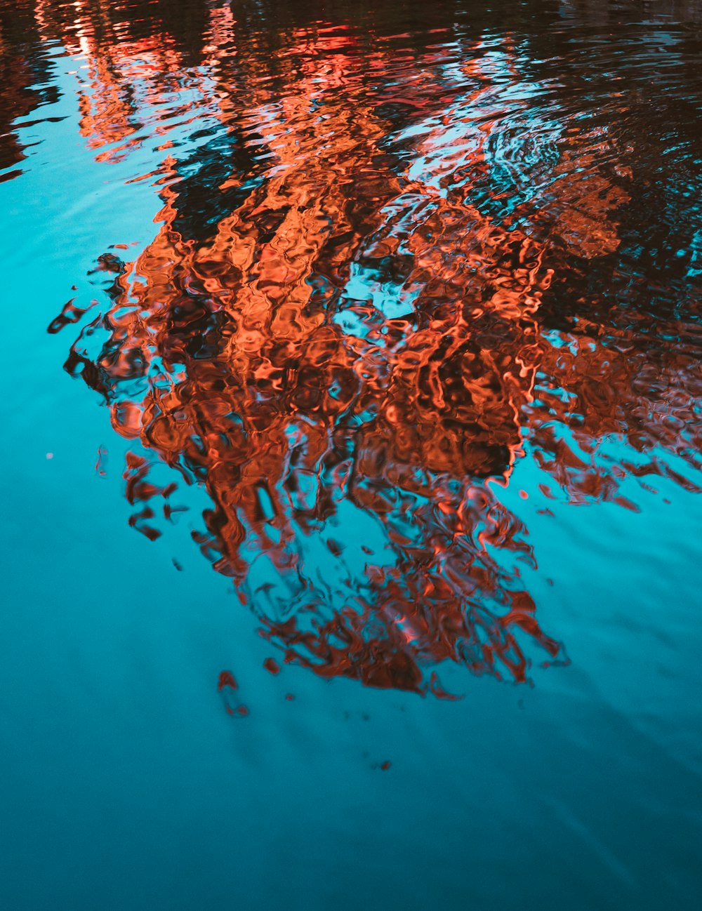 Spiegelung von Bäumen auf plätscherndem Wasser