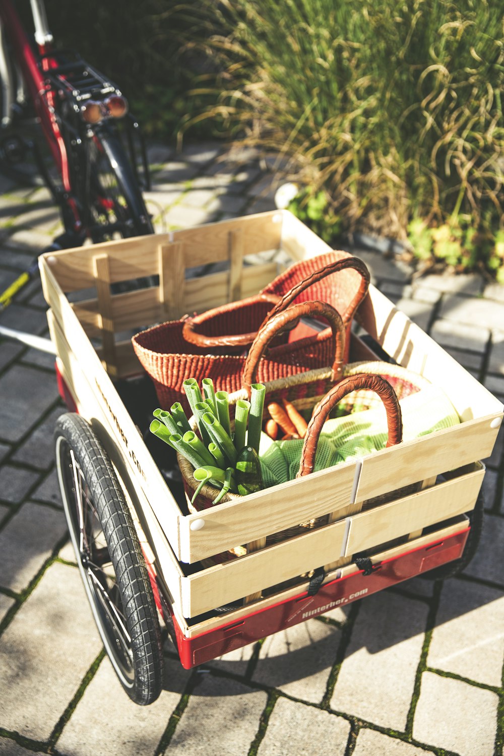 brown cart with baskets