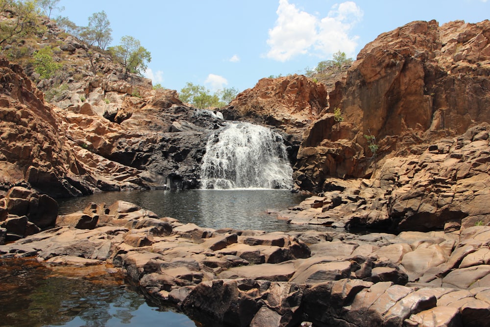 wide angle photo of waterfalls