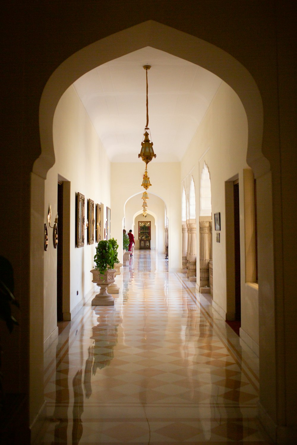 white and brown hallway