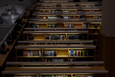 The Alan Chadwick public lending library interior, filled with shelves of horticulture books and warm natural light.