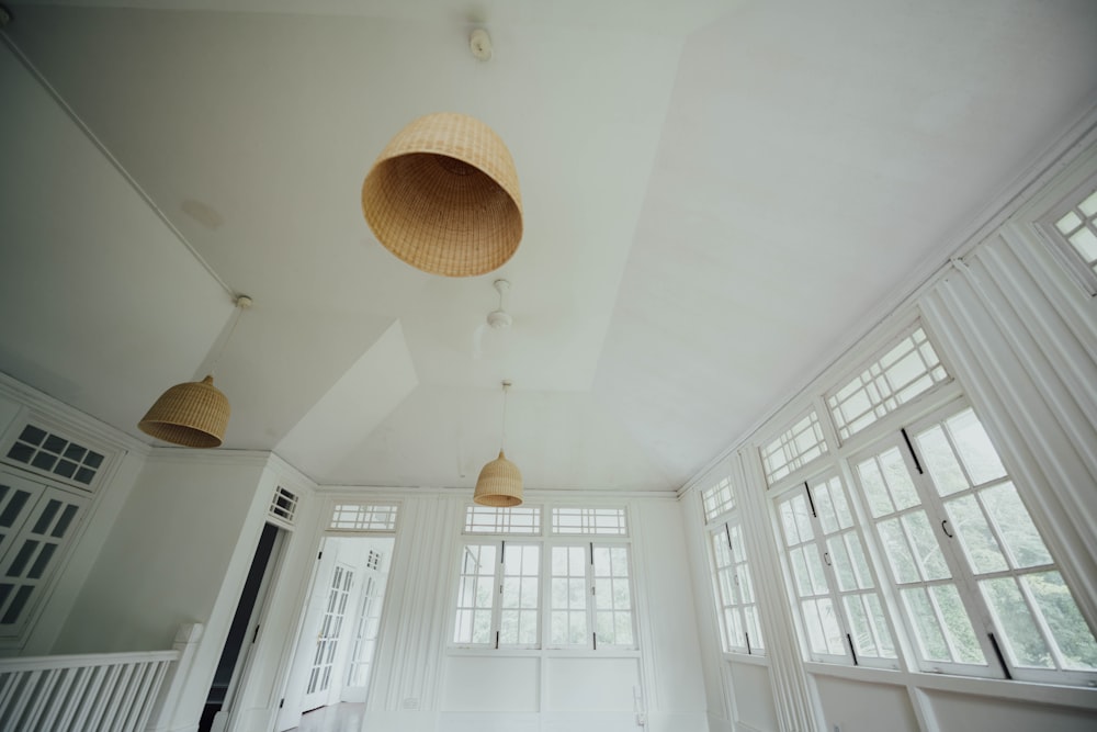 three brown pendant lights