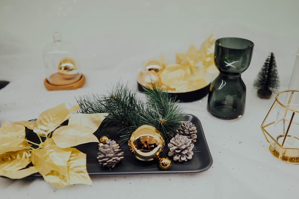 pine cones on tray