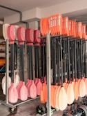 orange, red, and brown oars