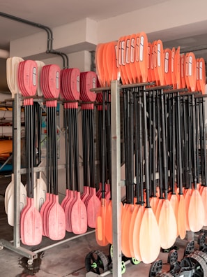 orange, red, and brown oars