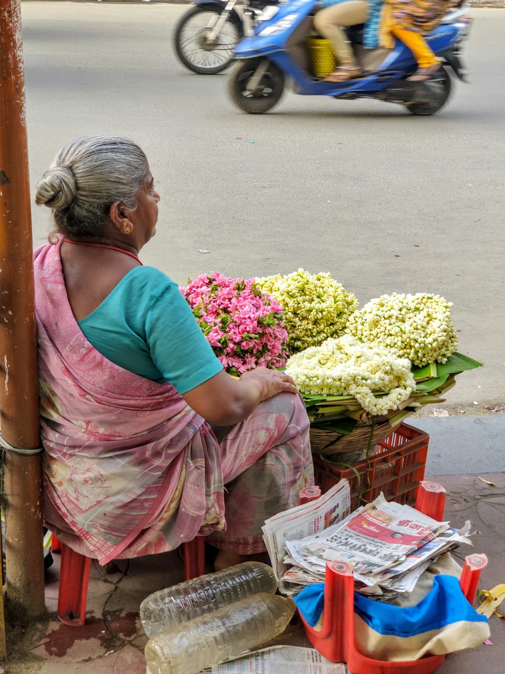 woman selling flowers