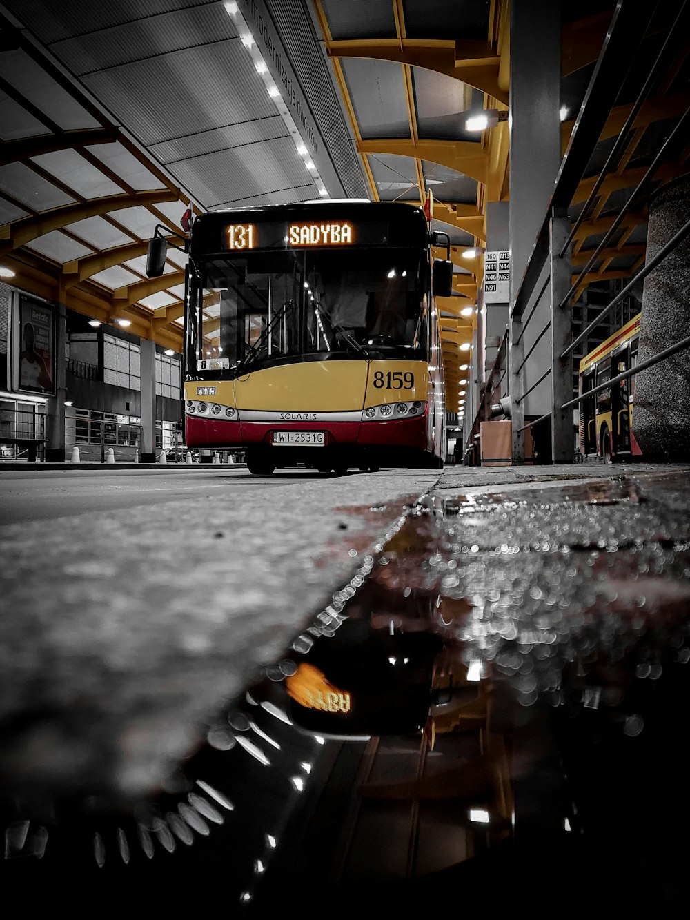 yellow and red bus