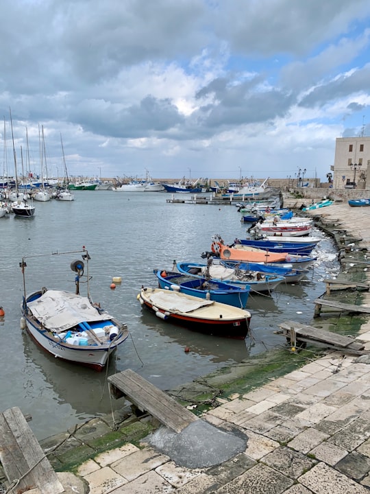 boats docked on pier during day in Barletta Italy