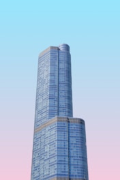 blue and brown curtain-glass wall building