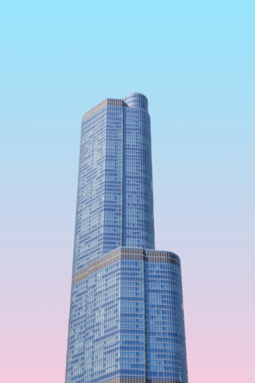 blue and brown curtain-glass wall building
