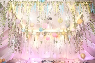 A themed party with creative decorations and lighting.