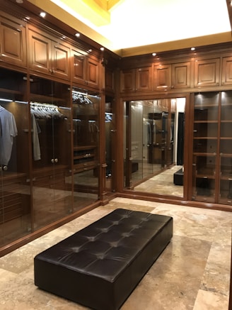 Luxurious wardrobe in sleek black finish with elegant lighting