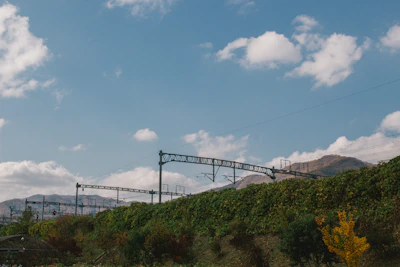 A panoramic view of the rail line cutting through East Tennessee’s rolling landscape under a bright blue sky.