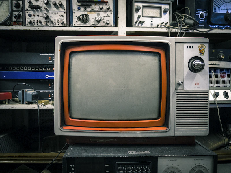 A grey and orange CRT television