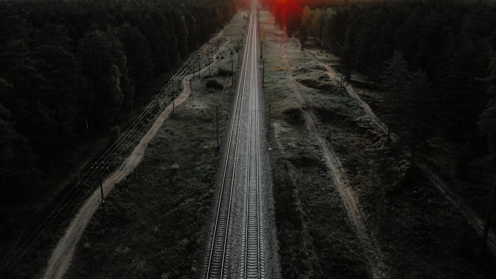 aerial photo of train rails