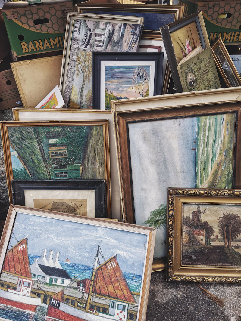 Paintings for sale at a market