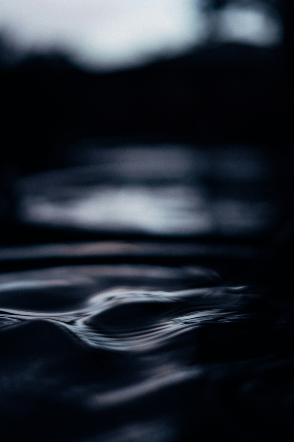 a black and white photo of water with a blurry background