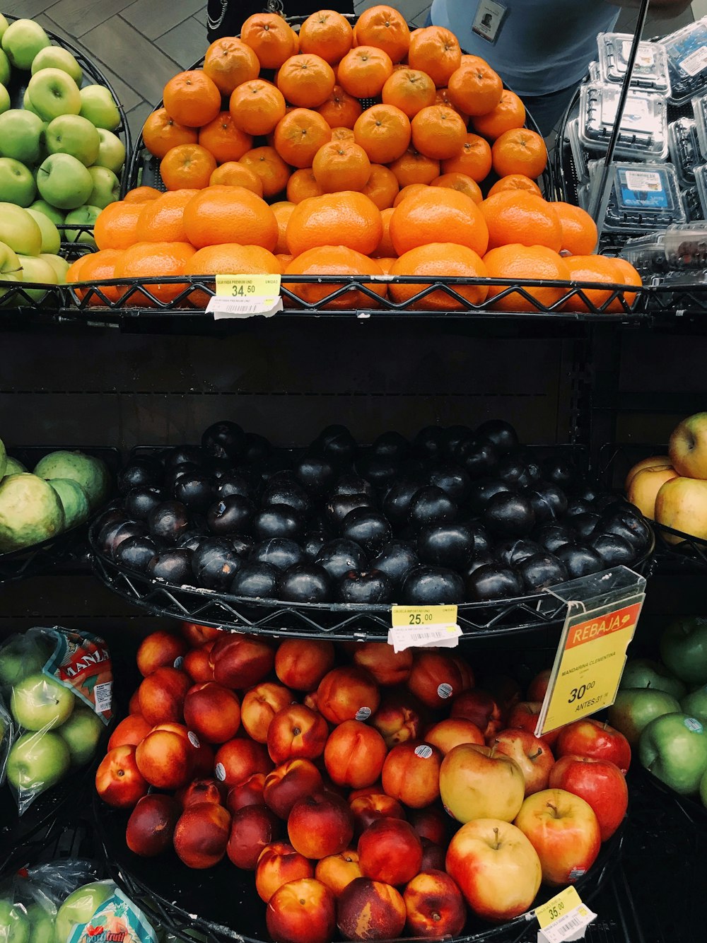 orange, black, and red fruits