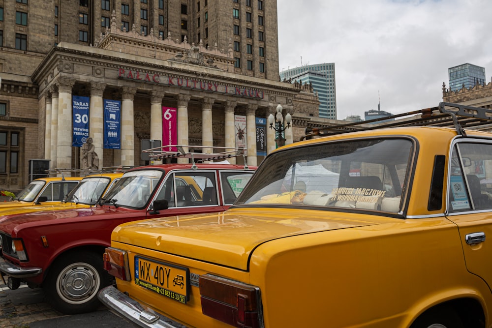 yellow and red vehicles