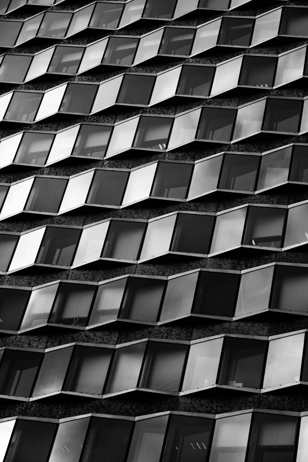 a black and white photo of a building with lots of windows