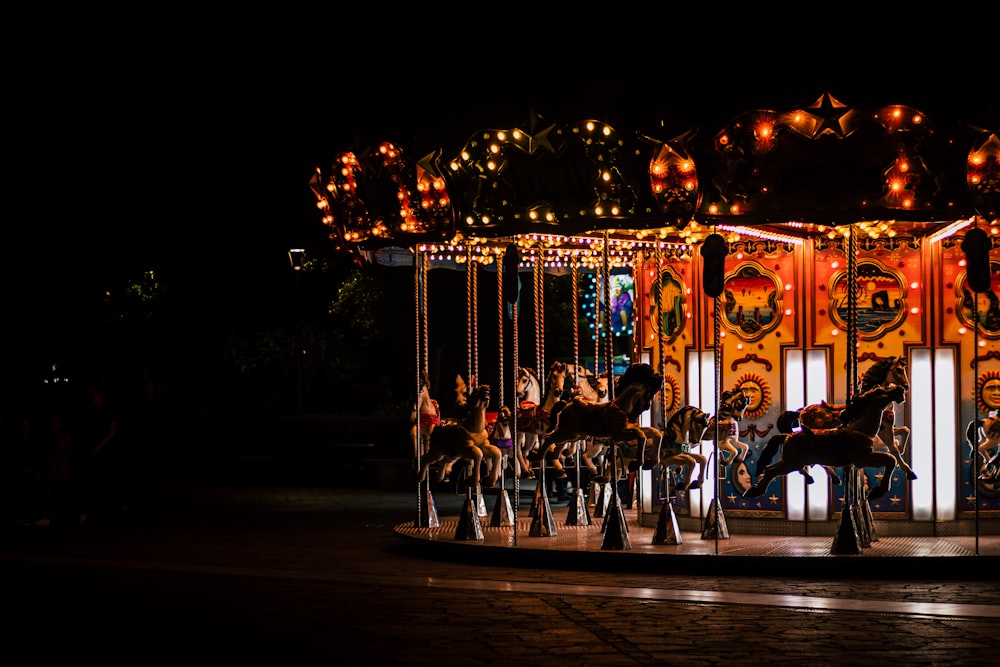 brown and red horse carousel