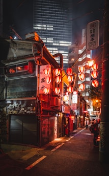 lantern on the street at nighttime