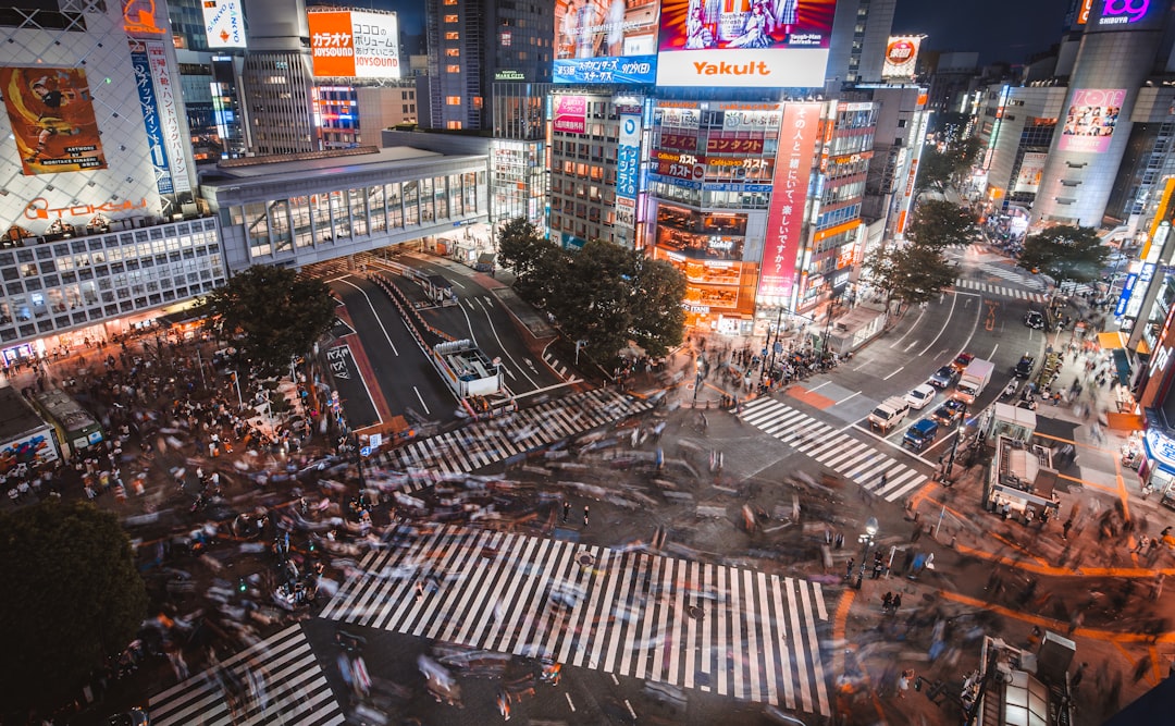 aerial photography of city, Shibuya crossing
